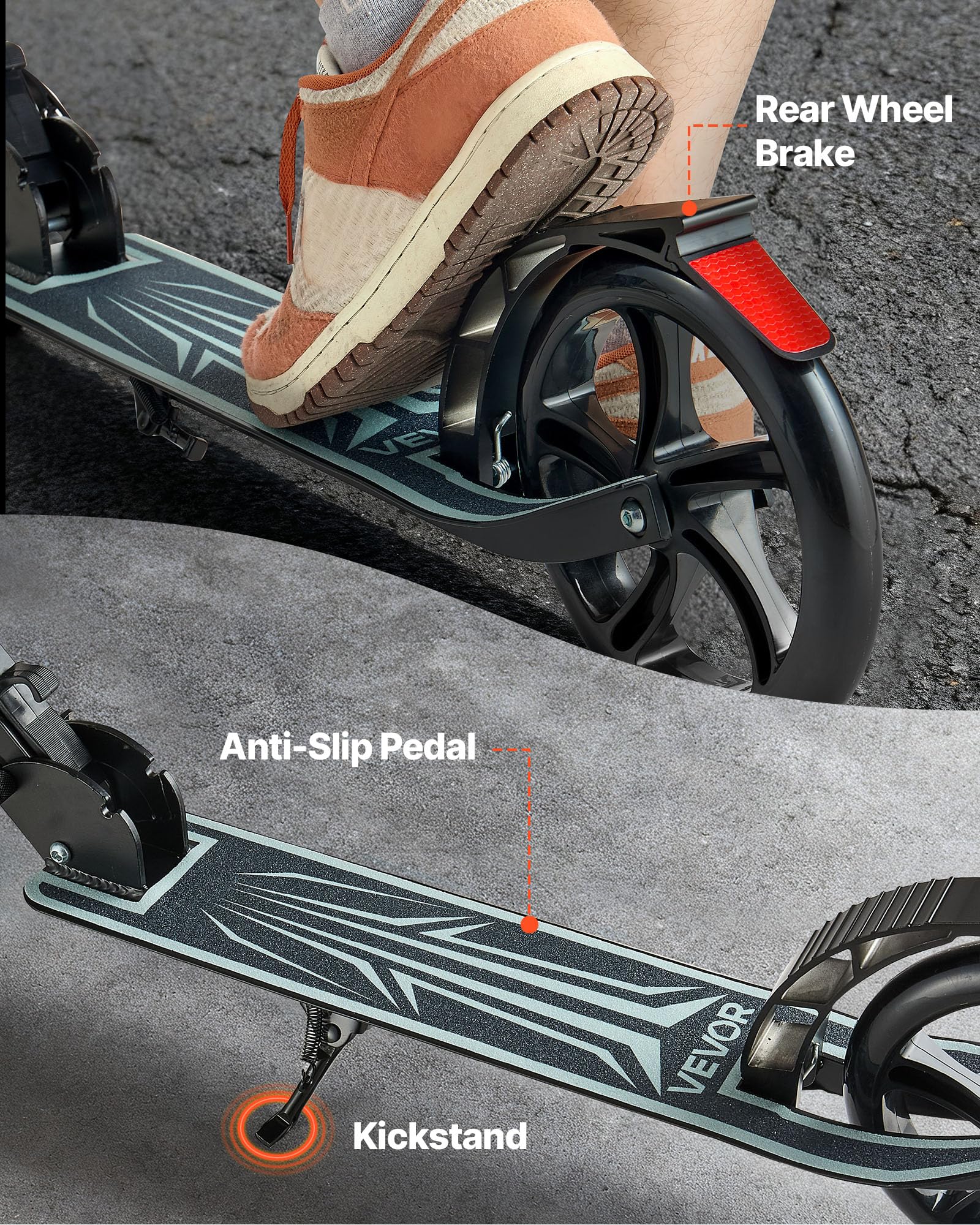 VEVOR Step (2 wielen) voor kinderen vanaf 8 jaar, cityroller, kinderstep, straatstep met in hoogte verstelbaar stuur, antislip dek en opvouwbaar frame, step tot 100 kg, zwart