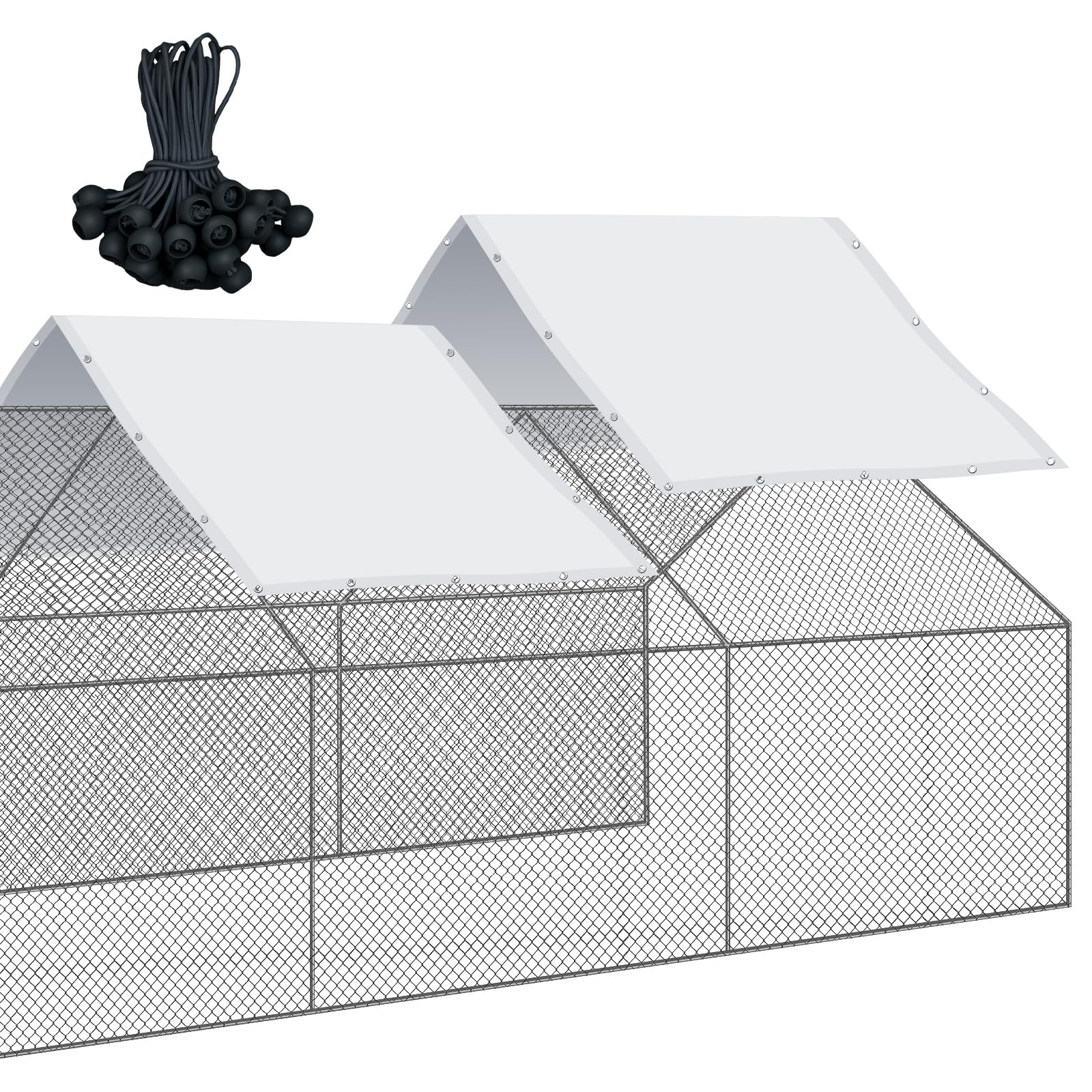 VitalCozy 2 Pcs Chicken Coop Cover Waterproof for Winter with 50 Pcs Ball Bungees Cords Chicken Cover Chicken Coop Tarp Accessories Run for Outdoor Large Chicken Pen(11.5 x 6.6 ft)