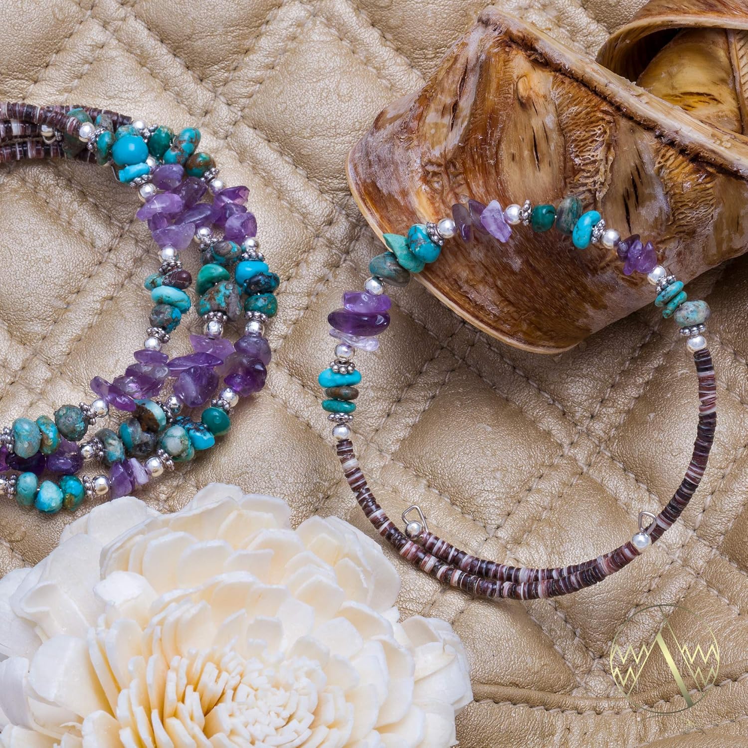$80Tag Certified Navajo Native Turquoise Amethyst Adjustable Wrap Bracelet 12744 Made by Loma Siiva