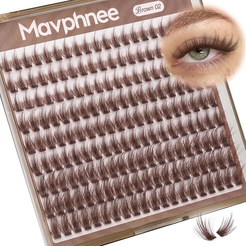 Cílios Postiços em Tufos Mavphnee Castanho-claro Curvatura C, 10 mm a 14 mm