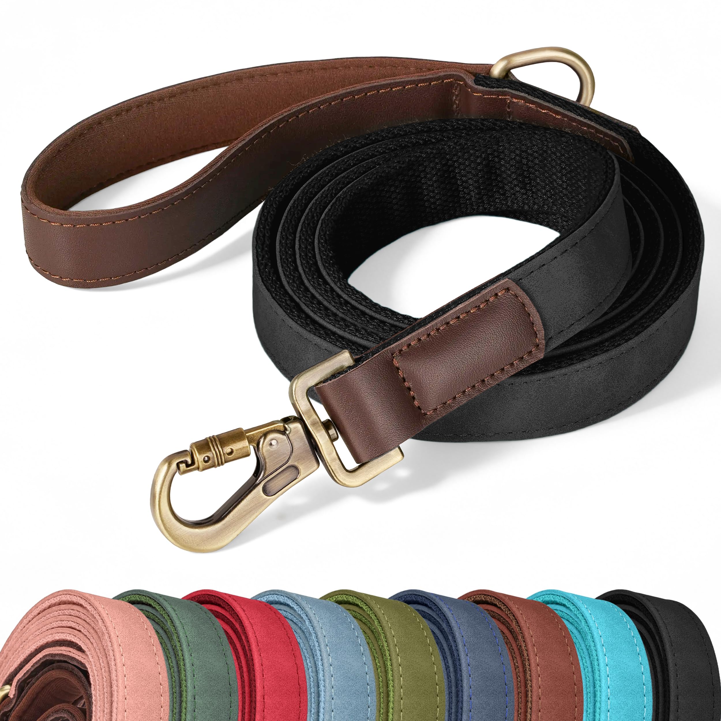 Didog PU Leather Dog Leash for Large Dogs, 6ft Soft Padded Handle, Black
