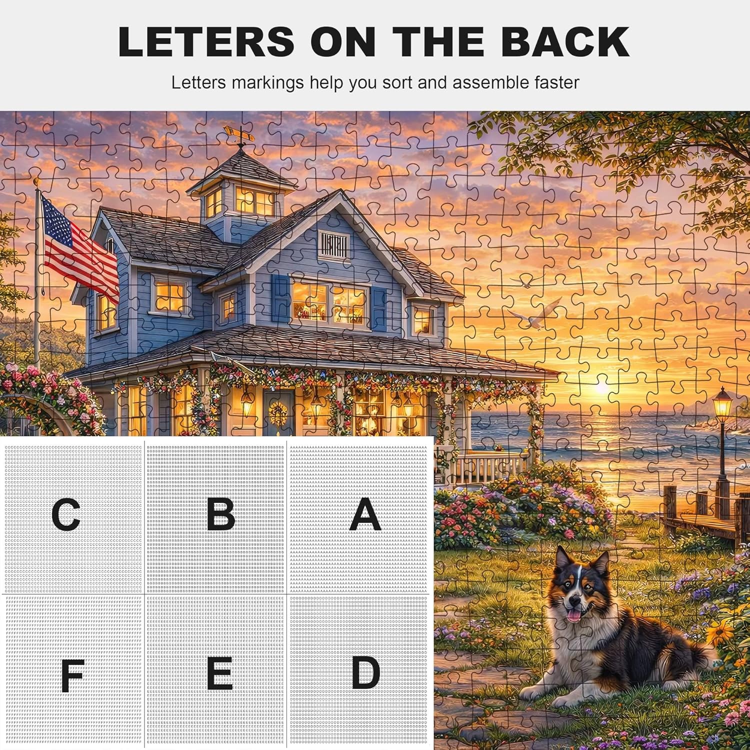 Puzzles for Adults 1000 Pieces, Beautiful Seaside Lighthouse Garden Jigsaw Puzzle, Sunset Ocean Landscape Puzzle with Reference Poster, Challenging Puzzles for Game Night