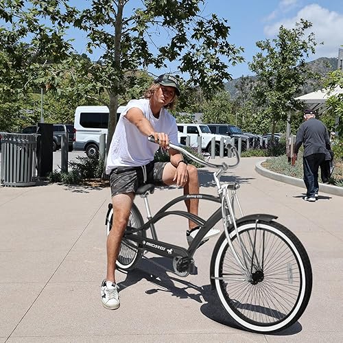 Vista 142 de MICARGI Bicicleta híbrida para adultos de 24/26 pulgadas, bicicleta híbrida de 1/7 velocidades para mujeres, hombres, personas mayores, bicicleta