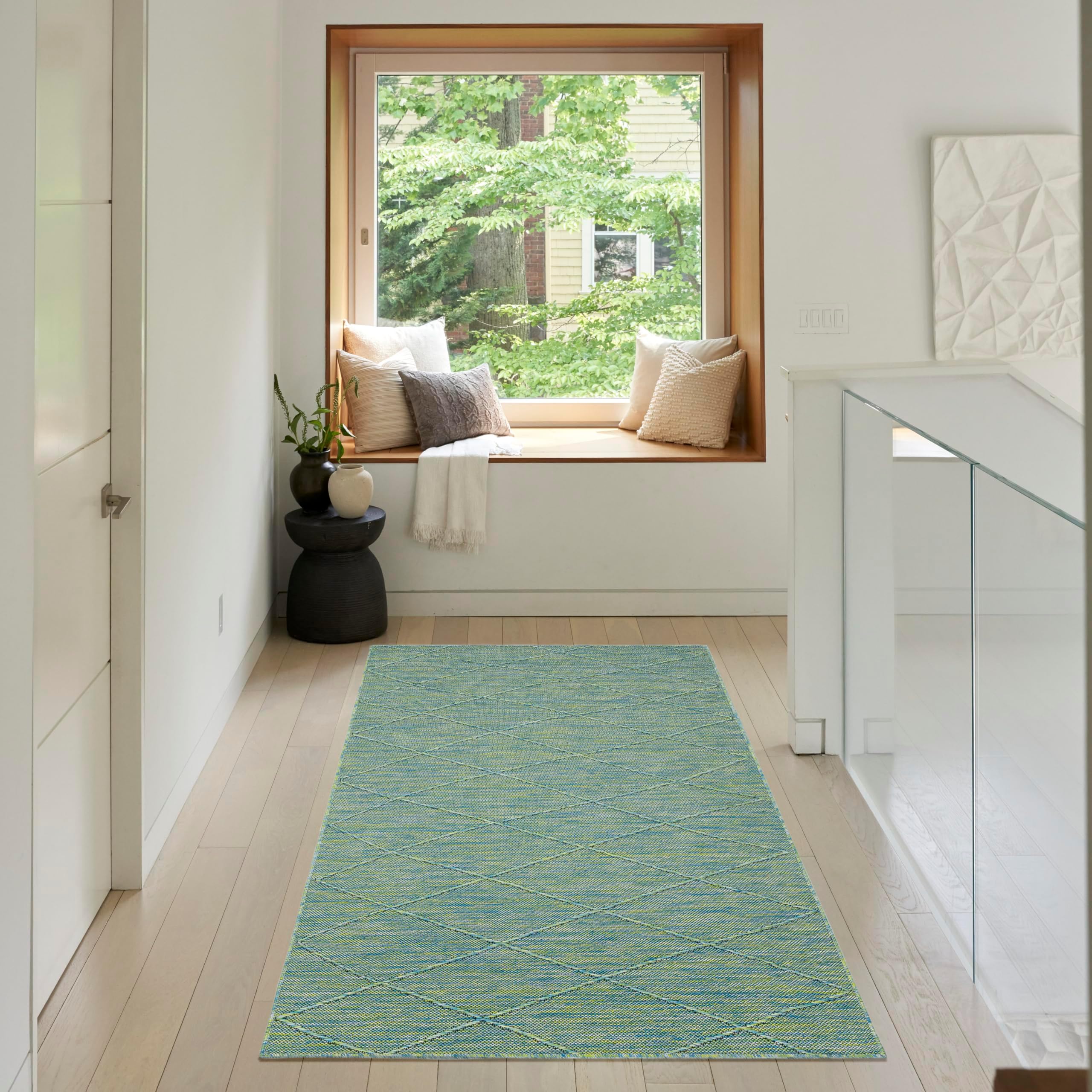 Home Practical Solutions Blue Green 2' x 3' Area Rug - Easy Clean, Non Shedding, Bed Room, Living Room, Dining Room, Kitchen (2' x 3')