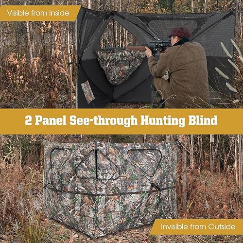 Miniatura 4 de Tangkula Persiana de caza de 2 paneles, persiana transparente con 3 puertos de disparo y 2 bolsillos de almacenamiento, persiana portátil con bolsa