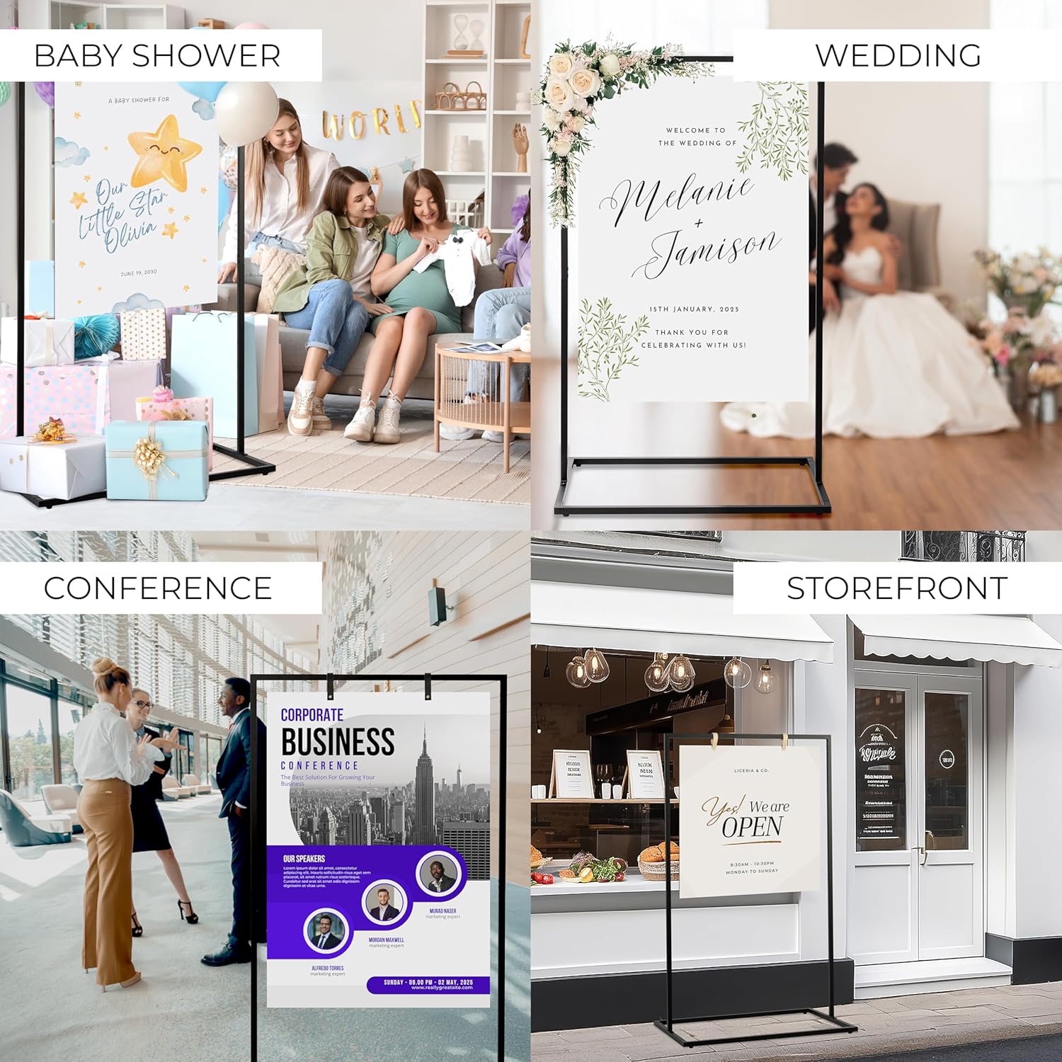 Elegant Wedding Welcome Sign Stand – Sturdy Welcome to Our Wedding Sign Holder for Seating Charts & Event Decor - A Beautiful Black Metal Easel to Welcome Guests & Celebrate Your Love