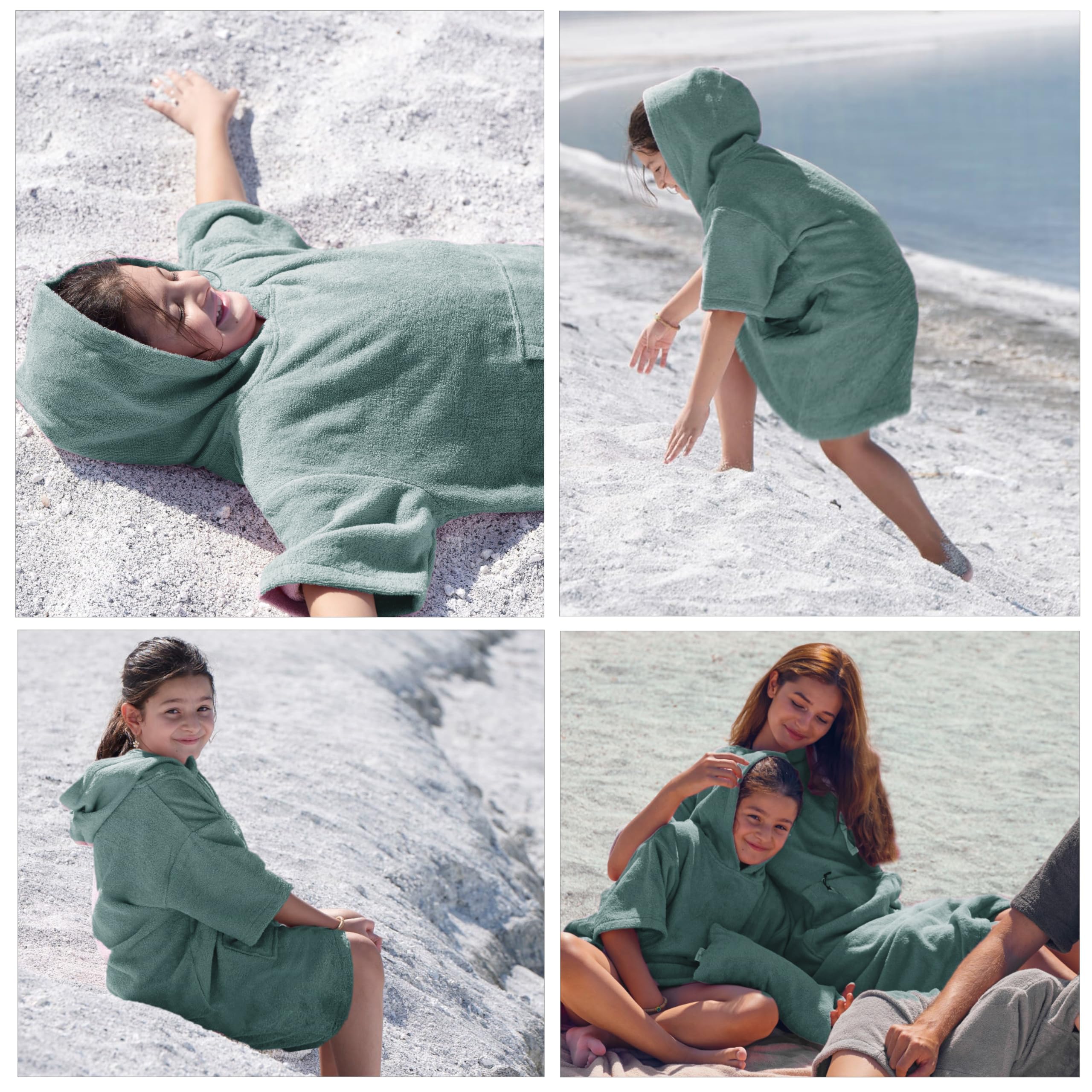 Frottee Badeponcho Kinder Jungen - Mädchen Surf Poncho 100% Baumwolle Strandponcho Handtuch mit Kapuze Surfponcho Bademantel