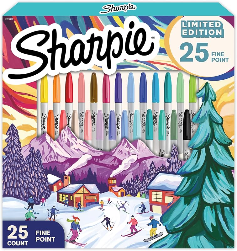 Sharpie Permanent Marker Set | Limited Edition Holiday Colour Assortment | Fine Point | 25 Marker Pens | Christmas Gift Set