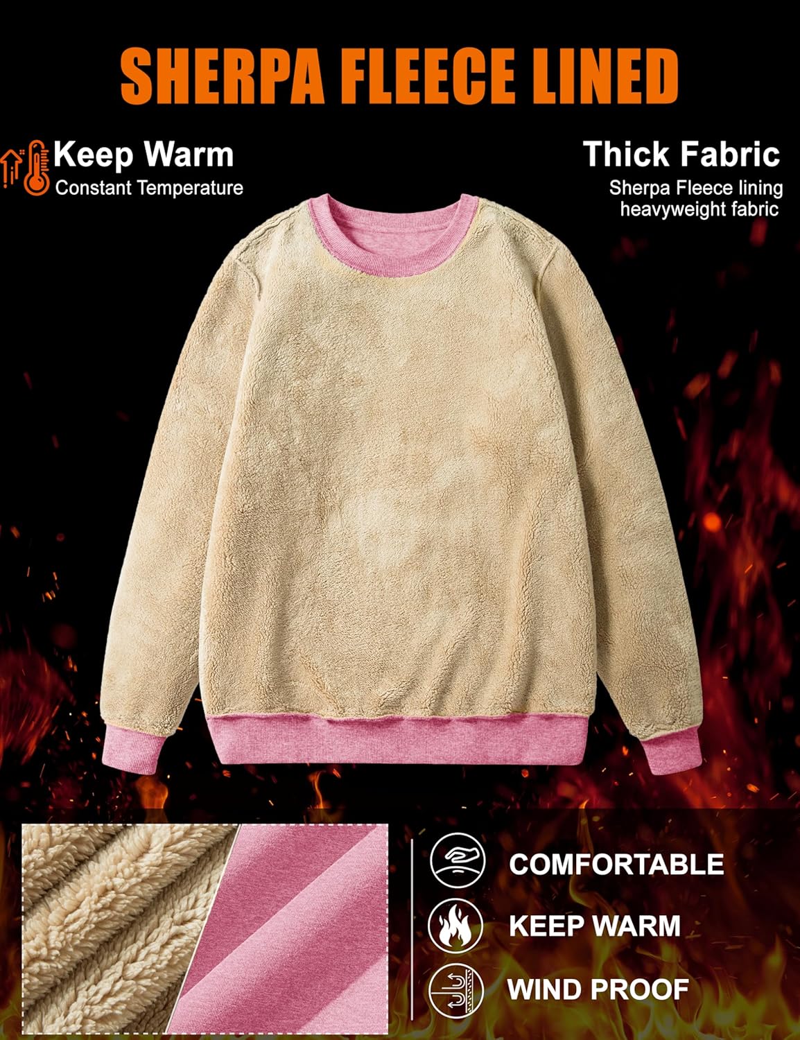 MAGCOMSEN Women's Sherpa Lined Sweatshirts Thermal Casual Crewneck Fleece Pullover Winter Warm Thick Tops - Image 4