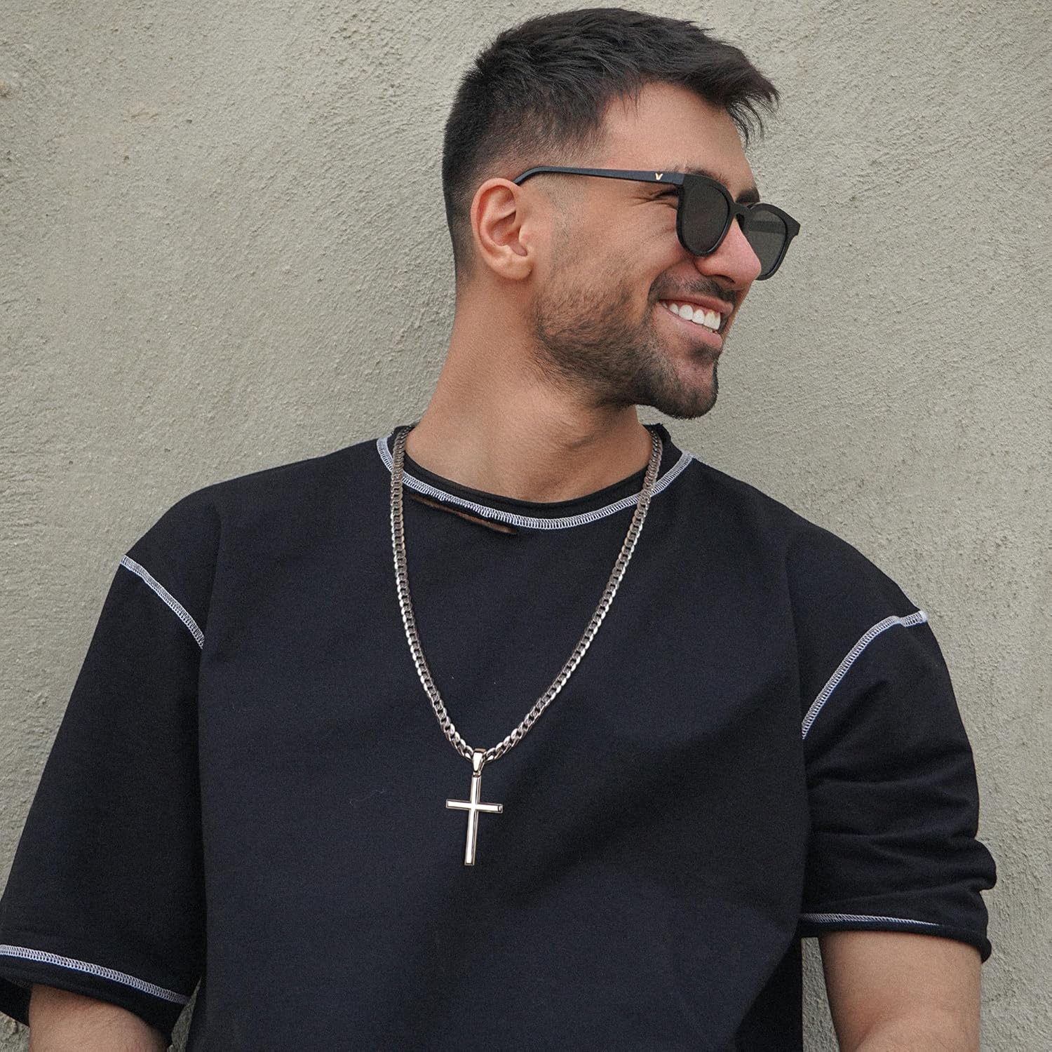 MILACOLATO 925 Sterling Silver Cross Necklace for Men Women - 5mm Durable 316L Stainless Steel Cuban Link Curb Chain with Beveled Edge Cross Pendant, Silver Crucifix Necklaces Jewelry, 18-30'' Christian Baptism Gift - Image 8