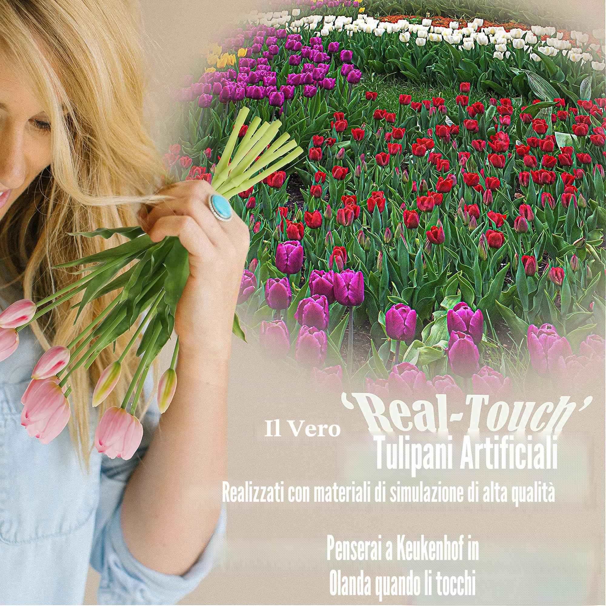 20 tulipani artificiali, steli di tulipi realistici al tocco da 16 pollici con foglie finte, tulipi e boccioli finti per centrotavola e ornamento per la casa, matrimonio, rosa