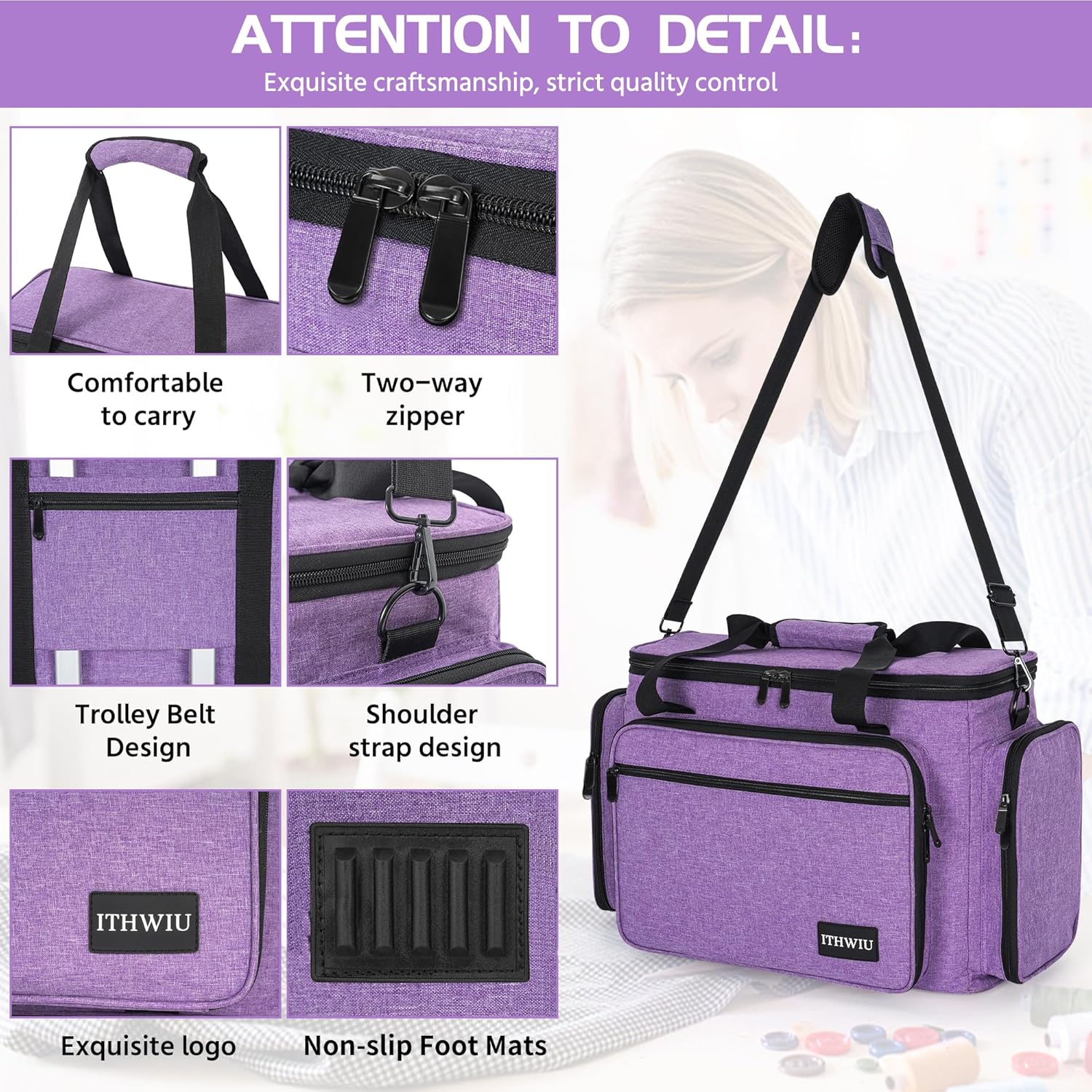 Sewing Machine Carrying Case with Multiple Storage Pockets for Accessories, Universal Tote Storage Bag Compatible with Most Standard Singer, Brother, Janome