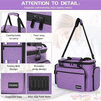 Sewing Machine Case with Wheels, Universal Rolling Trolley Tote with Shoulder Strap & Multiple Storage Pockets Compatible with Most Standard Singer, Brother, Janome,Purple
