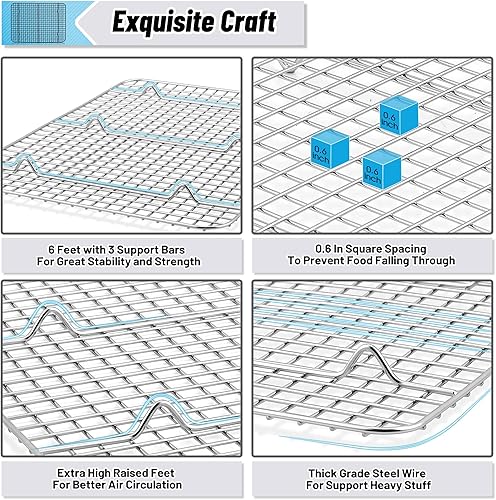 Miniatura 17 de TeamFar Rejilla de refrigeración, 2 unidades de rejilla de acero inoxidable para cocinar, asar a la parrilla, secado a la parrilla, 11.75 x 9