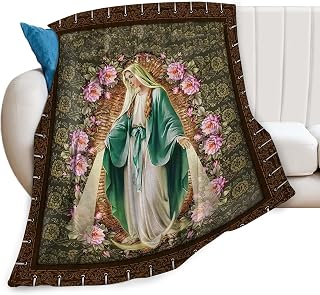 Virgin Mary Throw Blanket Mother of God Blanket Religious Gifts for Women Man Christian Faith Prayer Catholic Scripture Decor Blanket Warm Soft Plush Fleece Flannel Blanket for Adults Kids 50"X40"