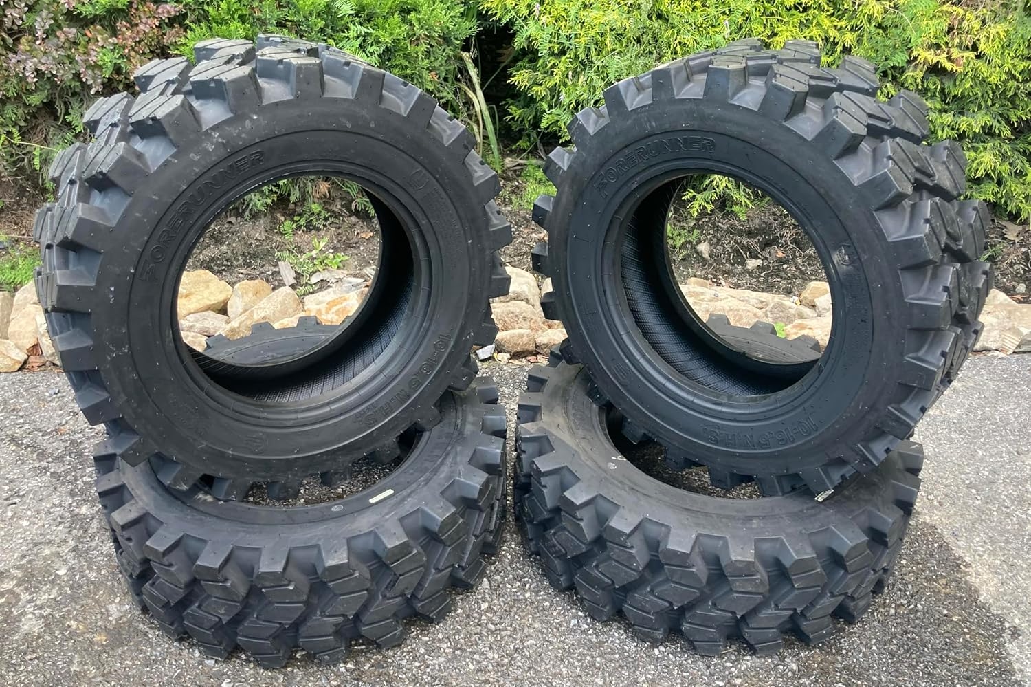 Set of 4-Heavy Duty 10-16.5 Forerunner SKS-9 Skid Steer Tires -12PLY -10X16.5 -Good Snow Traction-Self-cleaning tread (SKS753 STYLE)