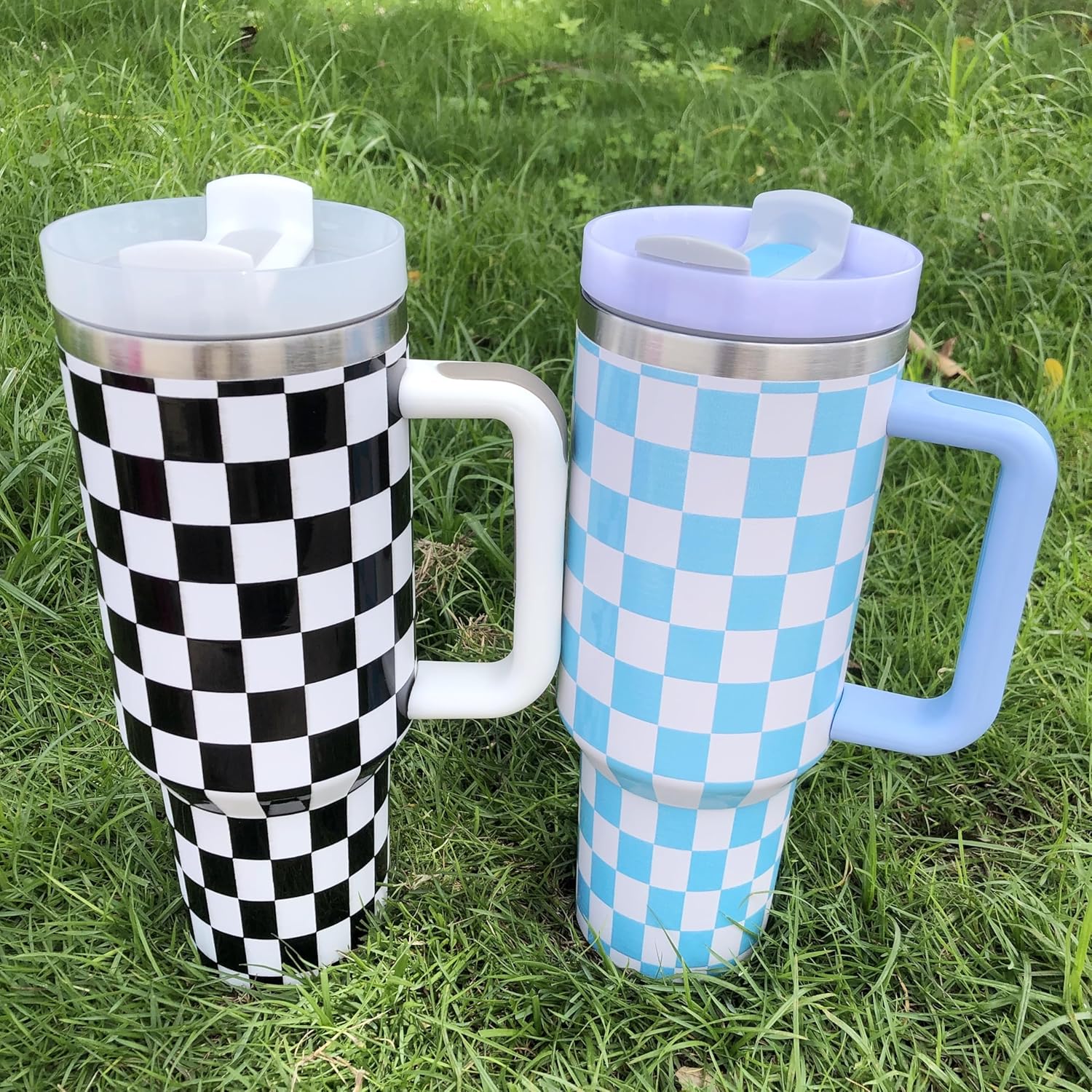 40 oz Tumbler with Handle and Straw Lid, Insulated Stainless Steel Travel Mug Water Bottle Ice Coffee Cup For Cold and Hot (Black&White) - Image 7