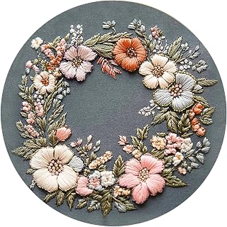 [ママゆるり] フランス刺繍キット 1セット 日本語取り扱い説明書 ステッチ説明付 花 初心者 簡単 北欧 刺繍糸 刺繍枠 図案クロス付 (ミニリース)