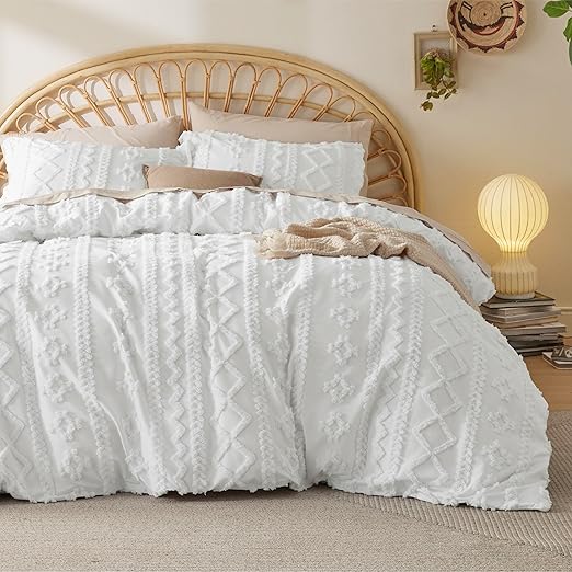 Bedsure Boho Kids Duvet Cover King Size(Duvet Insert/Comforter not Included - Tufted King Duvet Cover for All Seasons,Soft Shabby Chic Boho Bedding (White, 104" x 90")