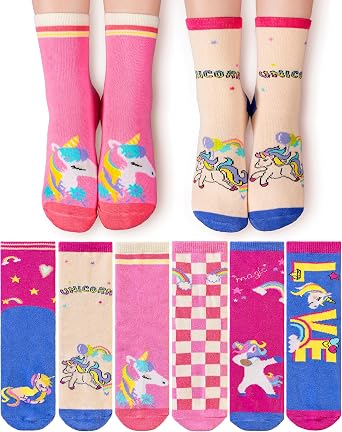 Girls Socks Unicorn Kids Crew Funny Cotton Cute Animal Novelty Cartoon Pattern Fashion Crazy Socks 6 Pairs