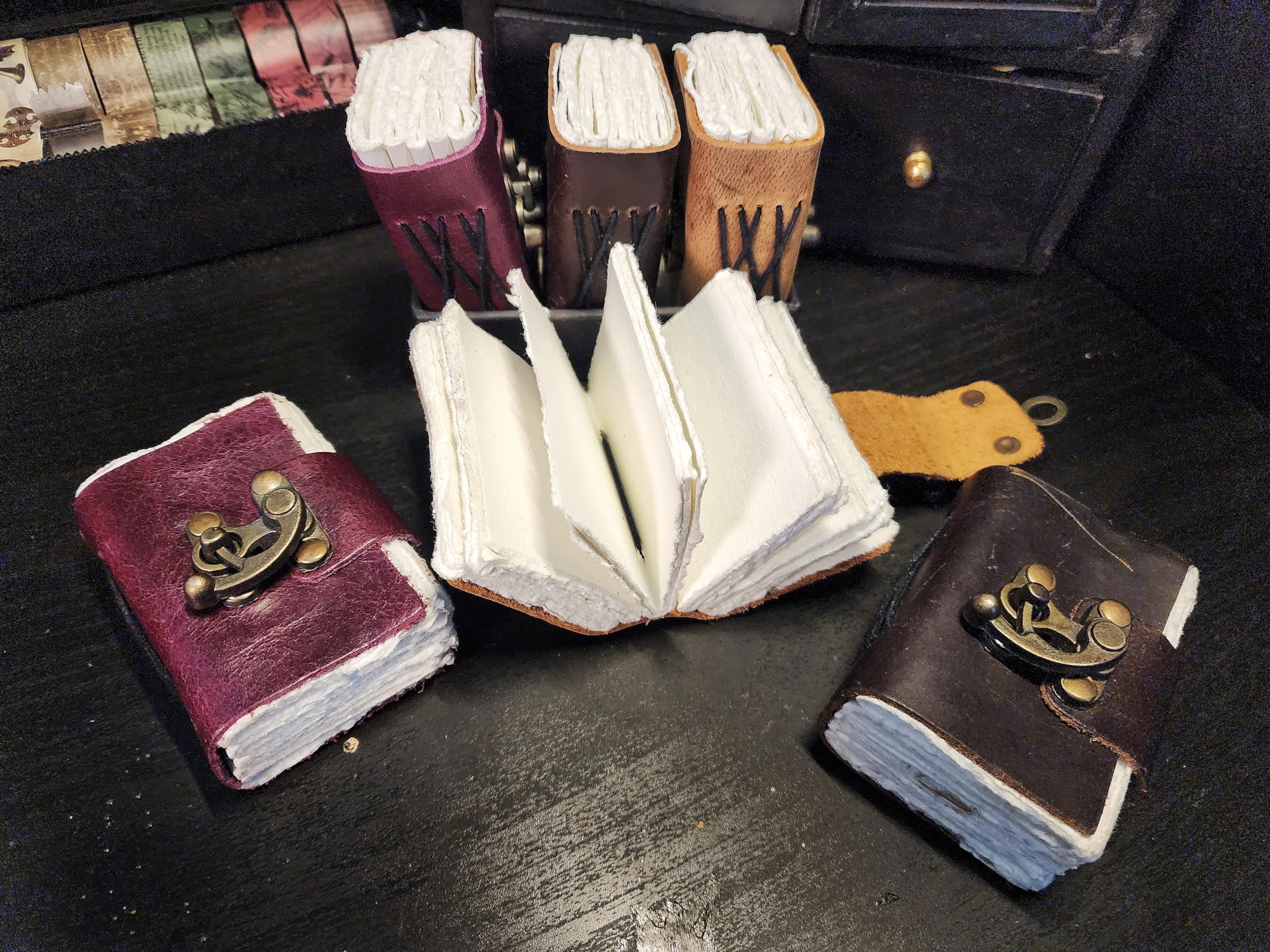 Set di 3 mini diari in pelle fatti a mano, piccoli album vintage per album di ritagli, album tascabili artisti, piccoli quaderni in pelle, senza righe, regalo per artisti, scrittori e album di ritagli