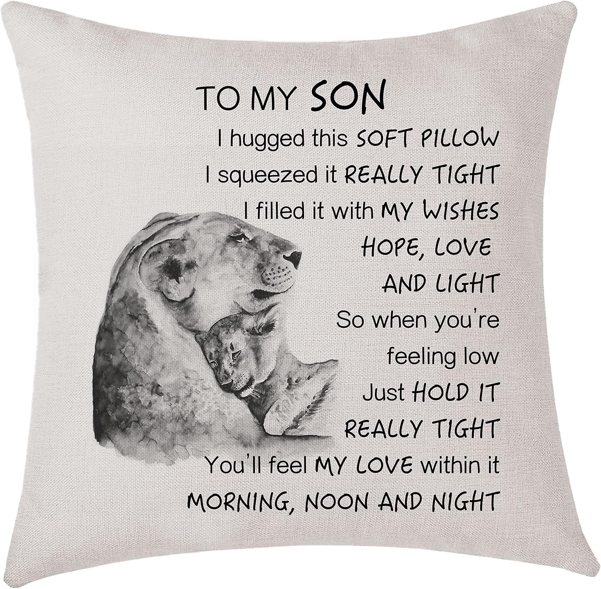 AMZKWY To My Son Gifts Lion Family Pattern Cushion Cover 45x45cm Throw Pillow Case Home Decor Birthday (Son)