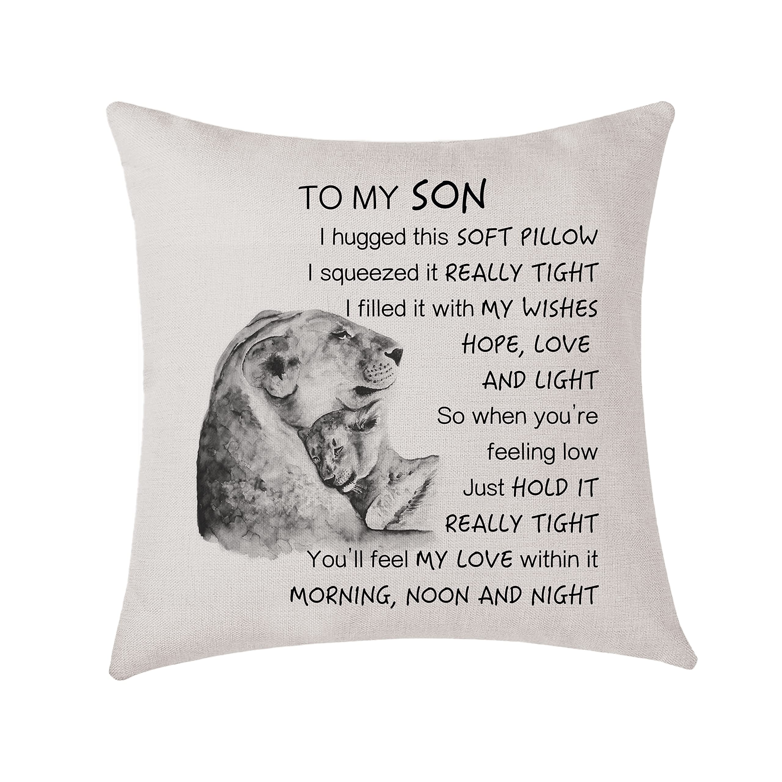 AMZKWY To My Son Gifts Lion Family Pattern Cushion Cover 45x45cm Throw Pillow Case Home Decor Birthday (Son)