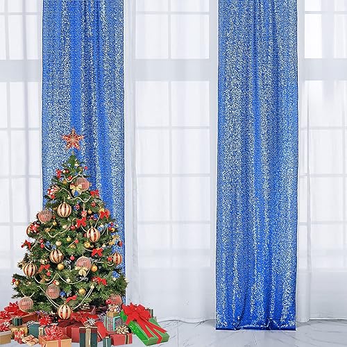 2×8FT-2PCS Royal Blue Sequin Backdrop Curtains Panels, Photography Backdrop Glitter Curtains Fabric Background for Christmas Wedding Party Decor