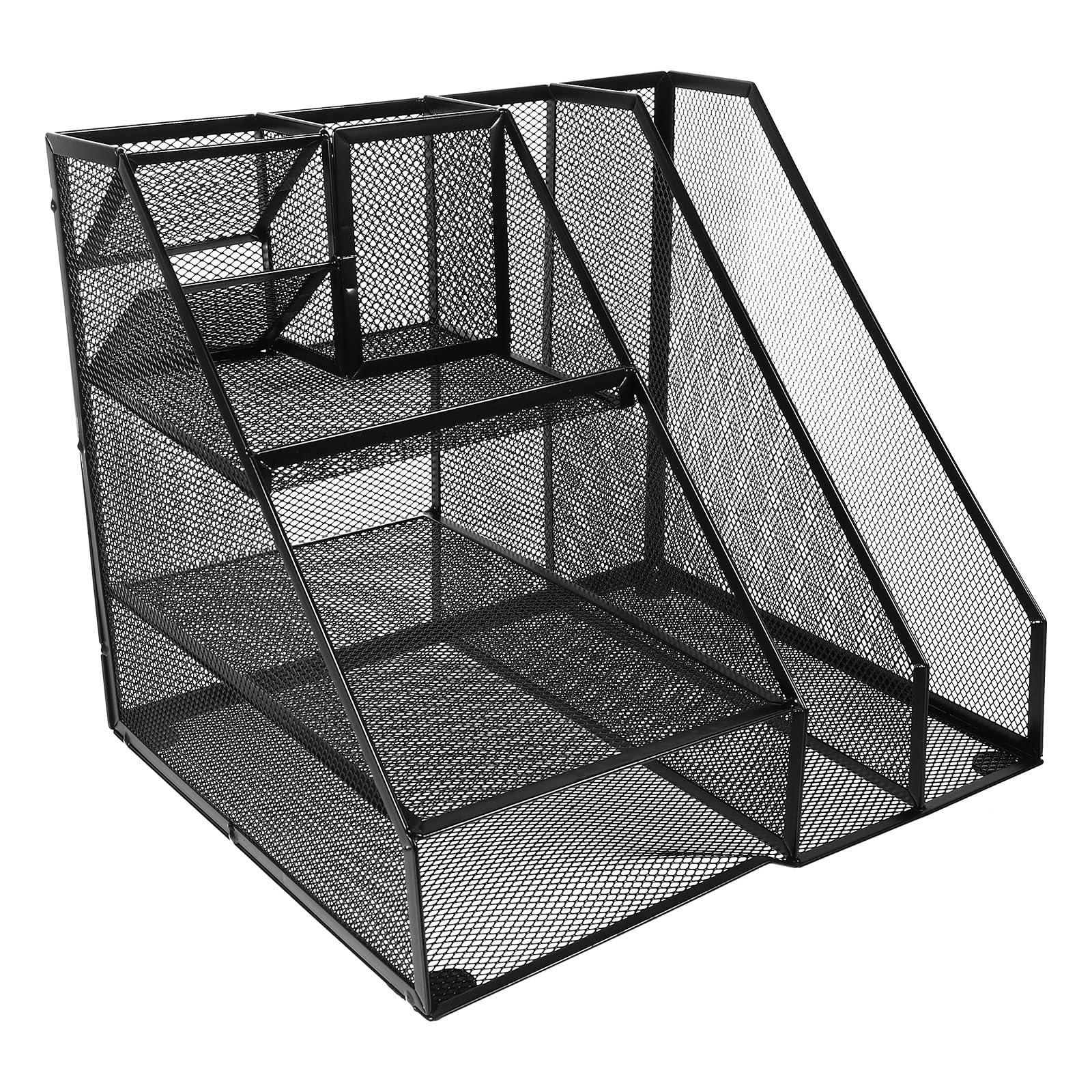 ABOOFAN Aktenhalter mit Fächern und Links Platziertem Stiftehalter Multifunktionales Design Schwarzer aus Eisen Großer Stauraum für Büro und Schreibtisch