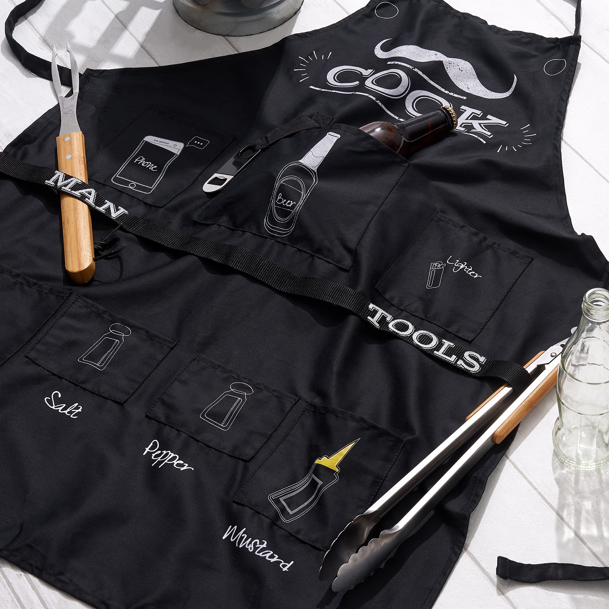 BRAMBLE Tablier BBQ Drôle pour Hommes, Tablier de Barbecue avec Capuche, 7 Poches & Décapsuleur Inclus - Cadeau Original Rigolo pour Noël, Anniversaires, Saint Valentin & Fête des Pères