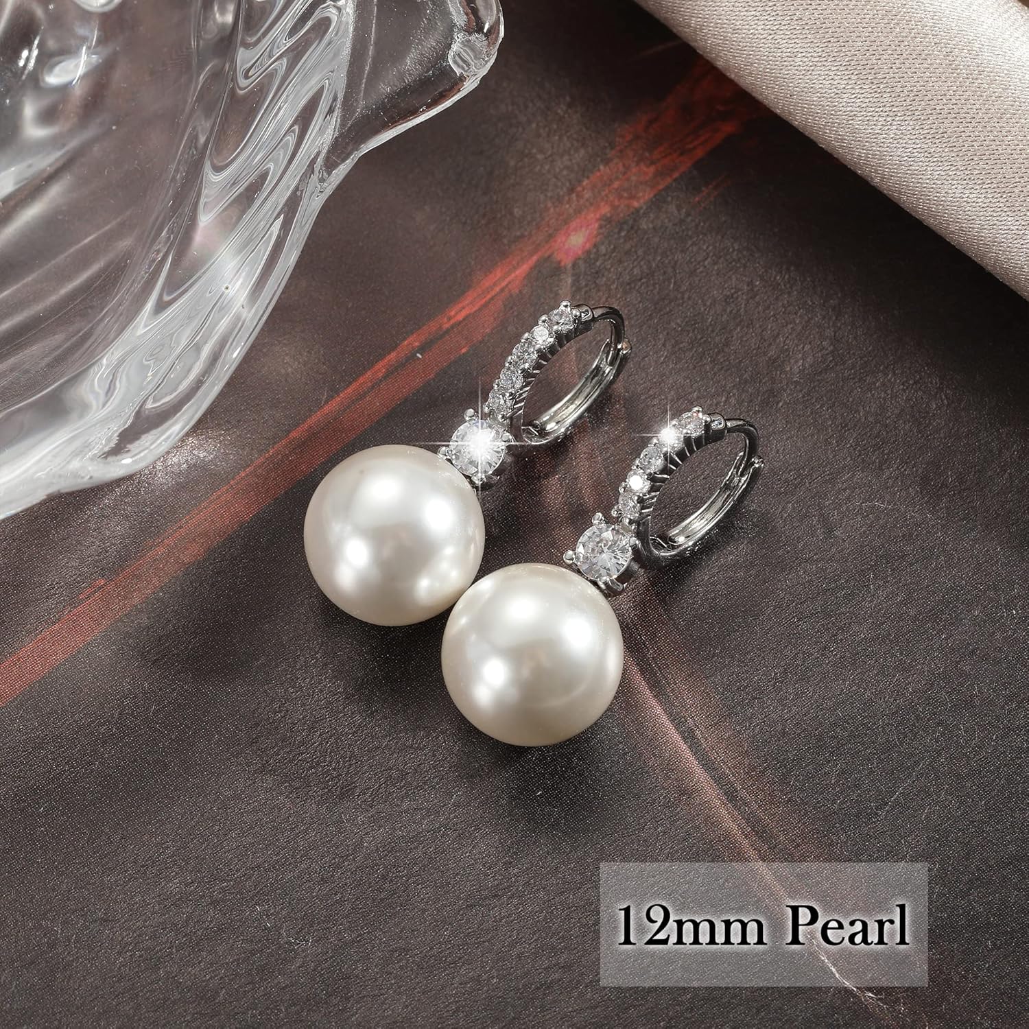 RITACH Small Pearl Earrings for Women 925 Sterling Silver Plated White Gold Dangle Drop Earrings Cubic Zirconia Pearl Drop Earrings - Image 7