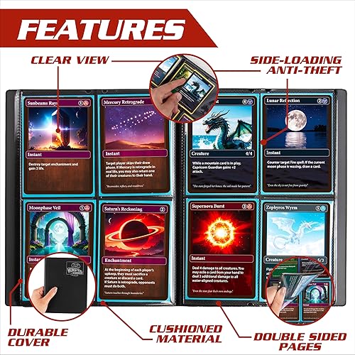 Miniatura 4 de Álbum de tarjetas coleccionables de 4 bolsillos, carpeta Holofoil lima con bolsillos laterales de carga, organizador de almacenamiento antirrobo