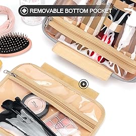 Travel Hanging Toiletry Bag for Women and Men, with 8 Leak Proofing Silicone Bottle Covers, Waterproof Makeup Accessories, Cosmetic Essentials, Cruise Ship Toiletries Bag with Jewelry Organizer, Pink