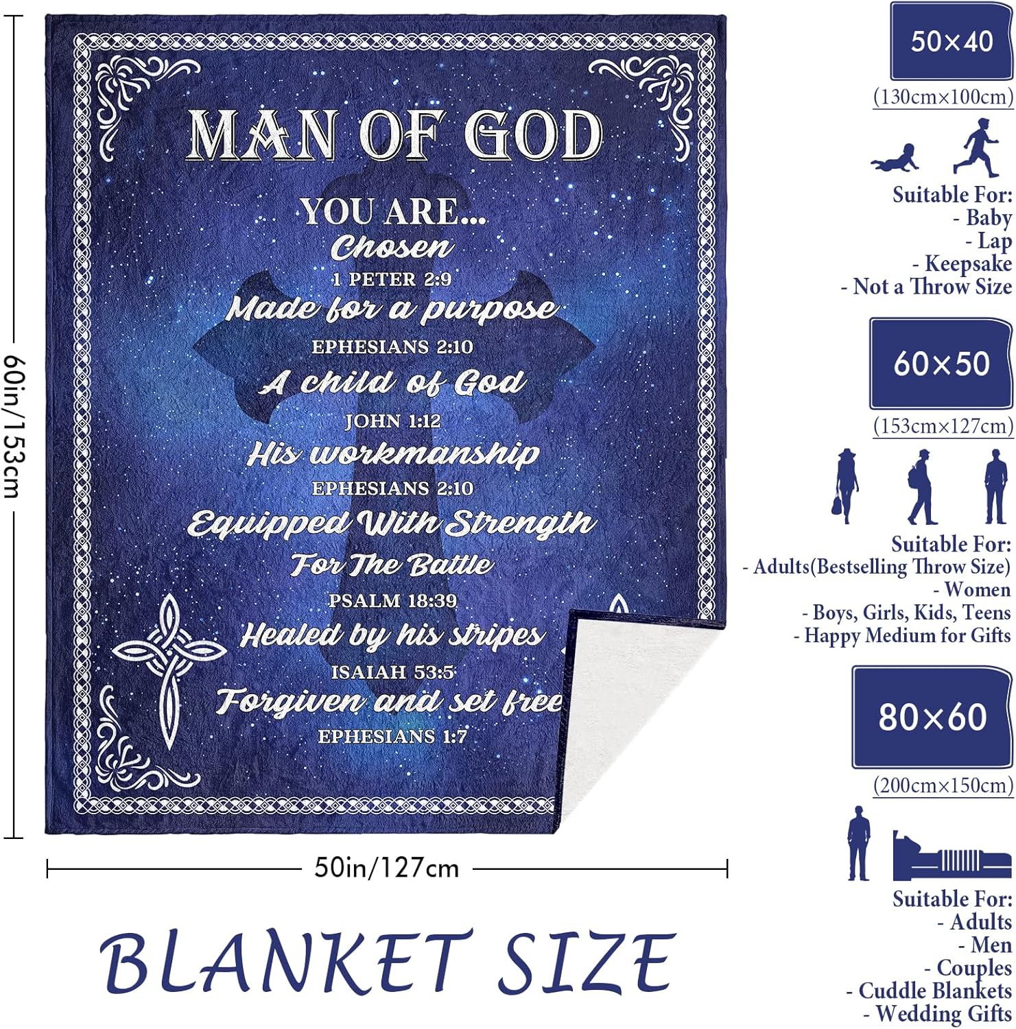 Christian Blanket 60"x50", Christian Gifts for Men, Man of God Gifts for Men, Religious Gifts for Mens, Bible/Catholic/Jesus/Spiritual Gift for Mens, Christmas Birthday Gift for Man of God - Image 4