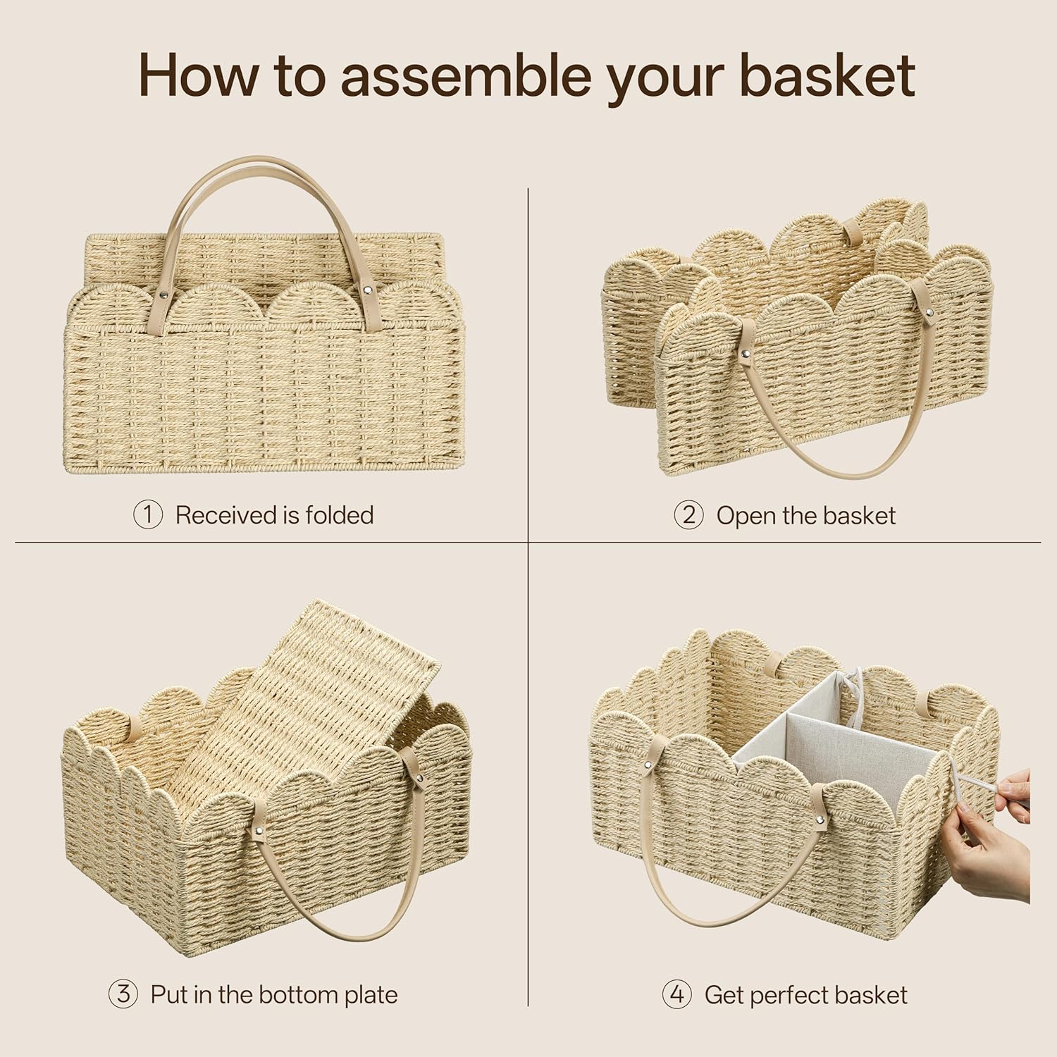 HBlife Large Baby Diaper Caddy, Paper Rope Storage Baskets Nursery Bin with Removable Divider, Portable Car Organizer for Diapers, Baby Shower Gifts, Newborn Essentials Must Haves