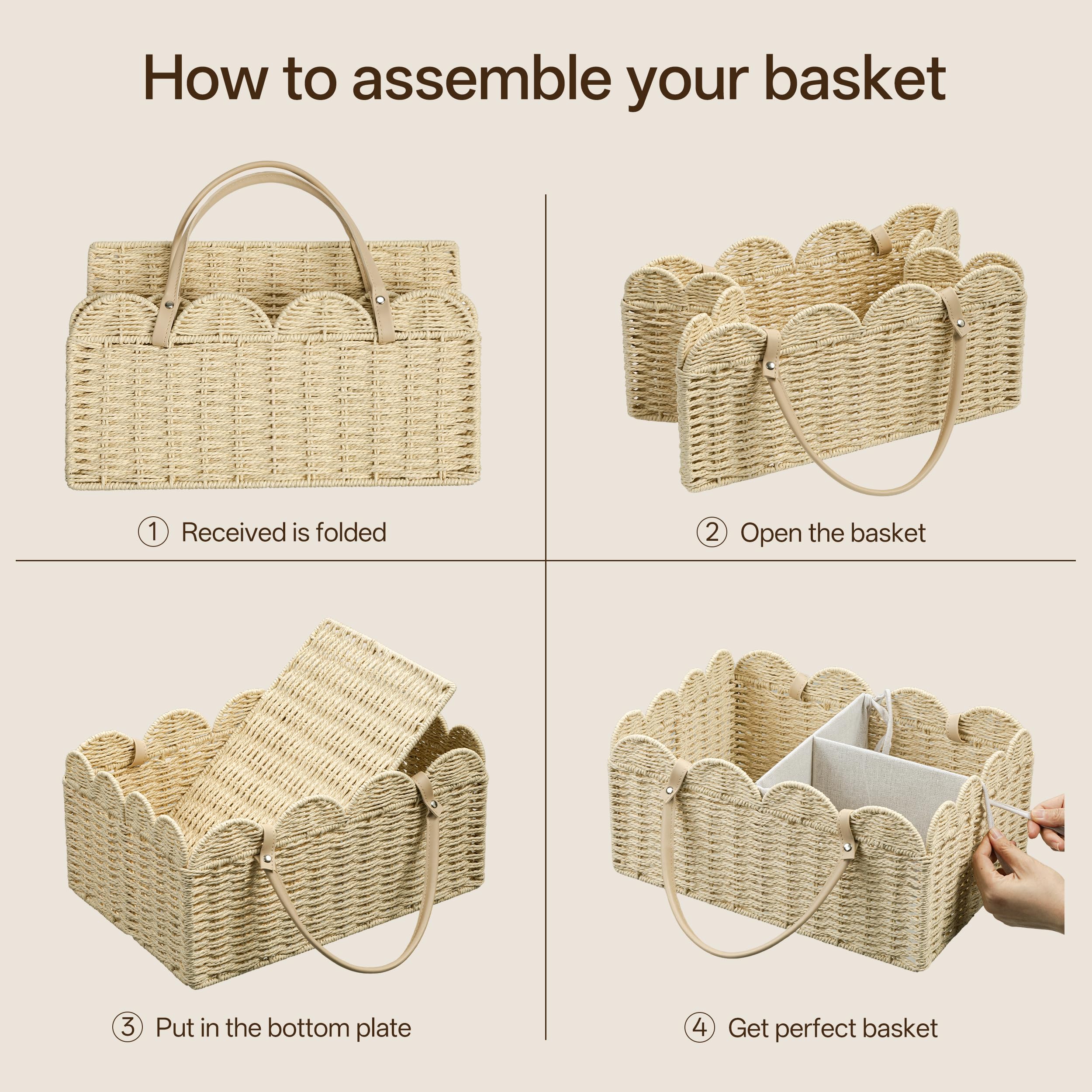 HBlife Organizador de pañales grande para bebé, cestas de almacenamiento de cuerda de papel con divisor extraíble, organizador portátil de coche para pañales, regalos de baby shower, artículos