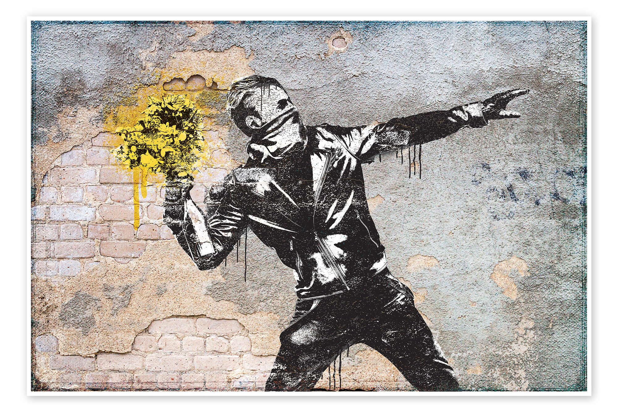 Posterlounge Banksy - Flower Thrower Poster by Pineapple