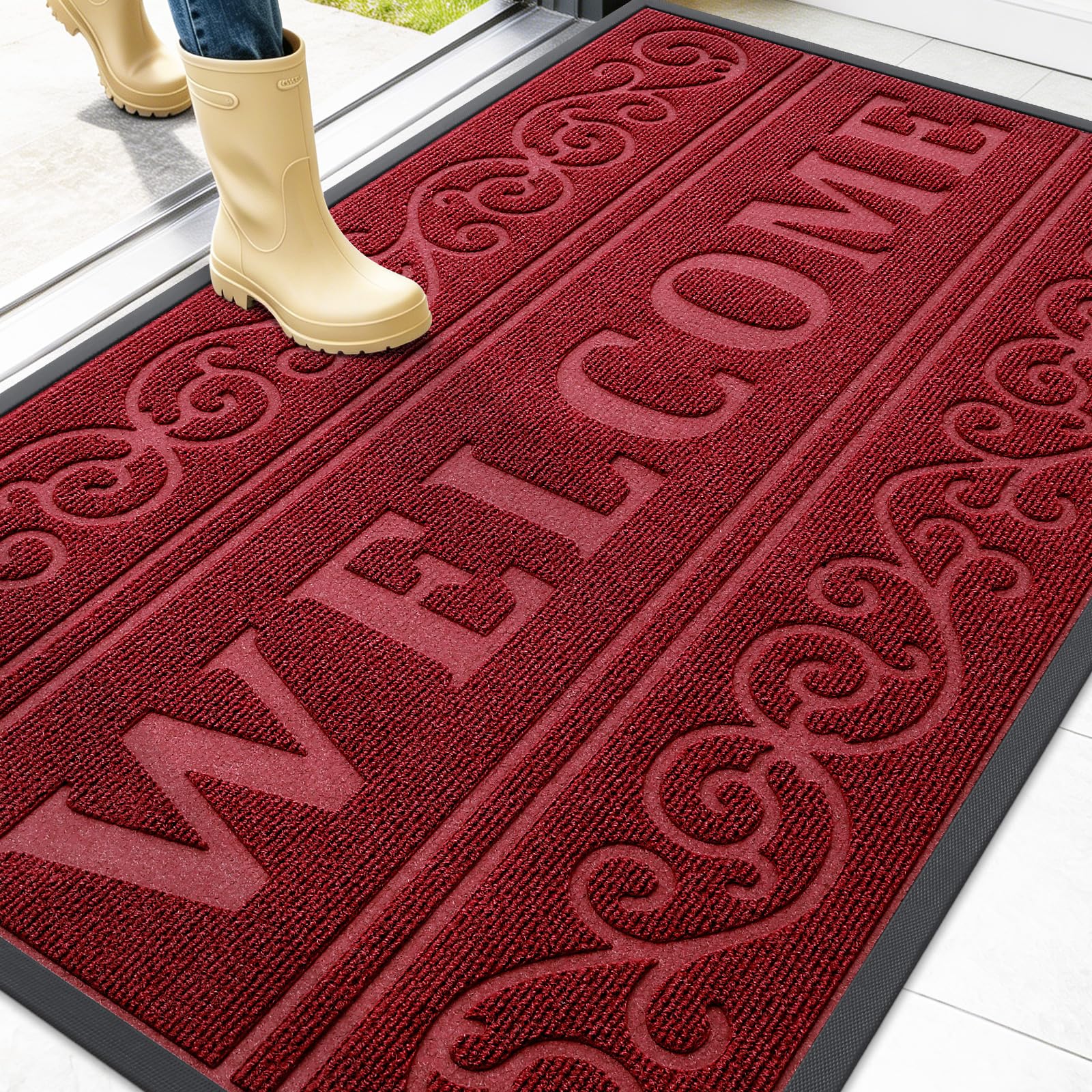 OLANLY Welcome Door Mat Indoor Outdoor 47x32, Heavy-Duty Rubber Doormat