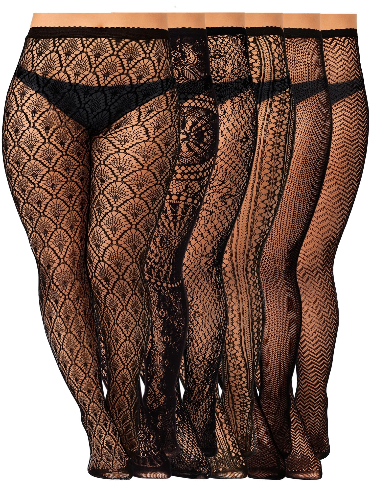6 Pairs Women Plus Size Fishnet Thigh High Stockings Suspender Garter Belt Lingerie Pantyhose Tights for Women