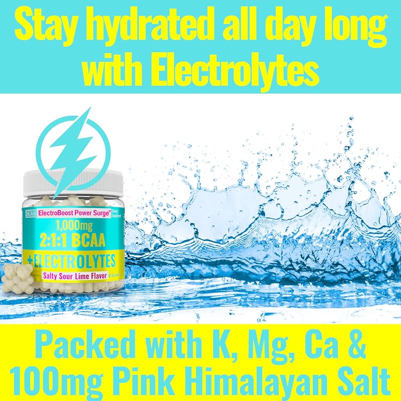 SHIZAM Electrolyte BCAA Gummies: Energy Chews w Electrolytes Branched Chain Amino Acids Potassium Sodium Salt for Runners, Perfect Cycle Support, Salts Mineral Drops Capsule Pills Tablets Supplement image 4