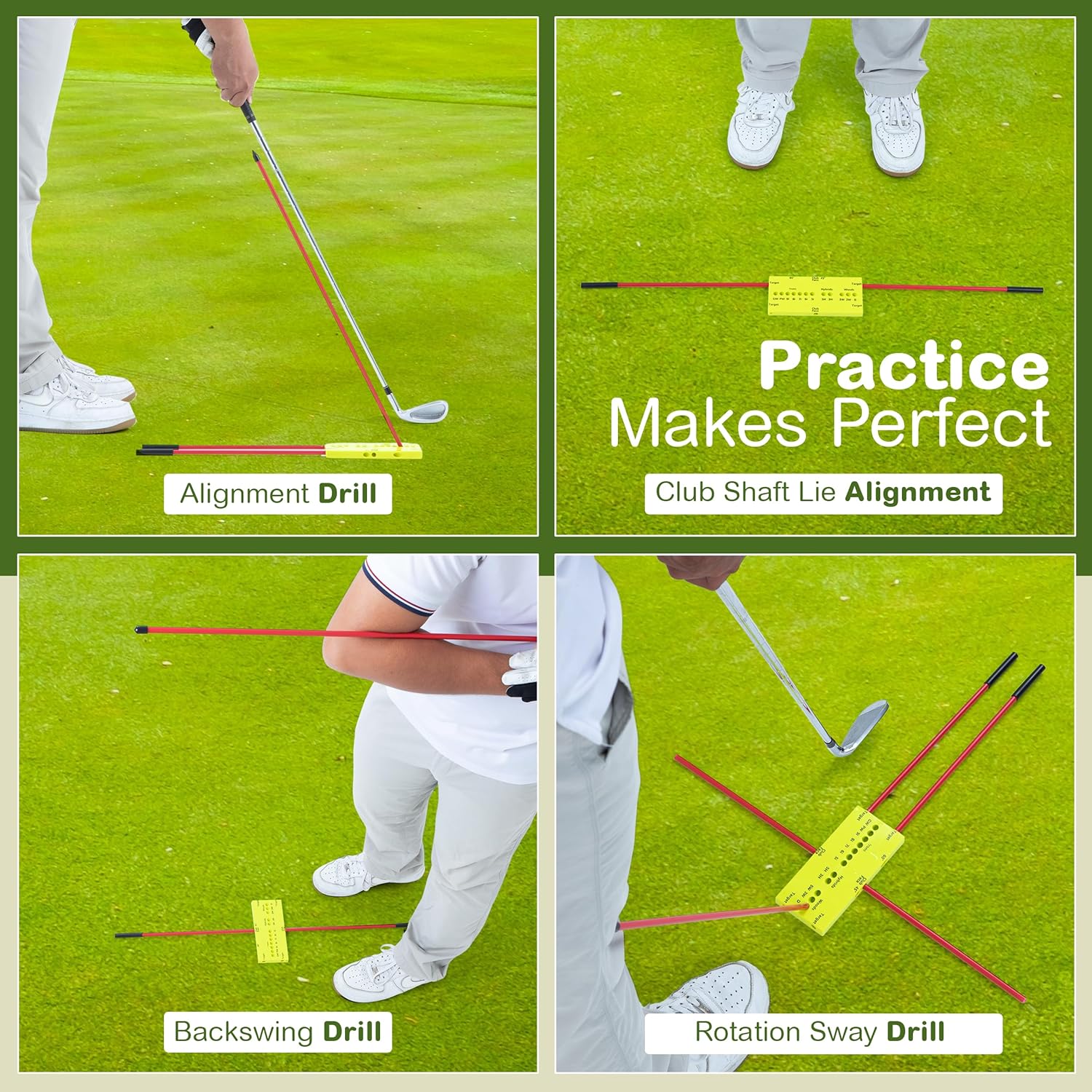 Golf Swing Training Aid - Durable Alignment Stick Golf Training Aid with Lanyard, Golf Swing Trainer with Ball Positioning, Rotational & Striking Drills