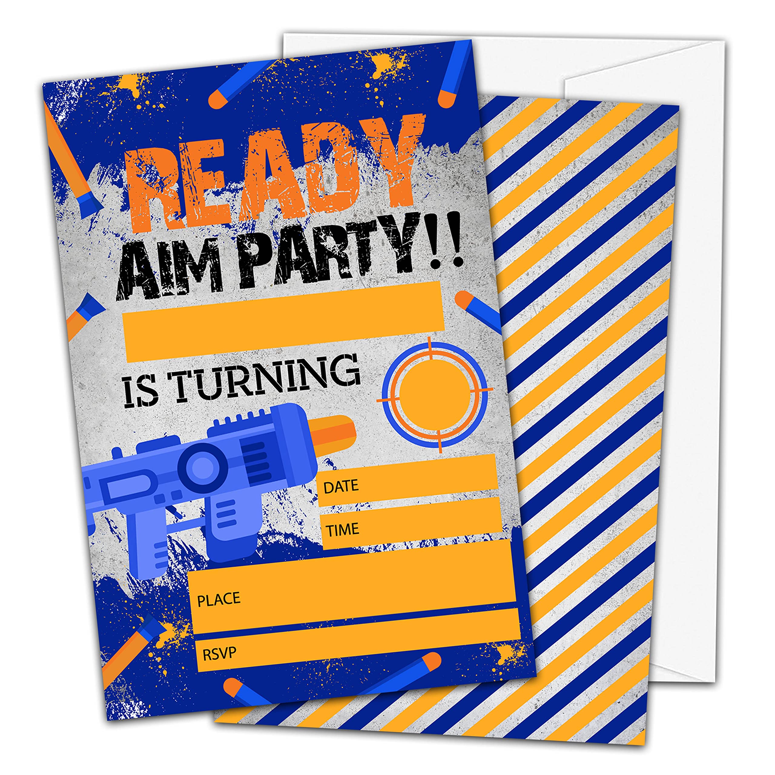 OICPYD Dart Gun Birthday Invitations, Dart Gun War Theme Birthday Party Invitations For Girls Boys Kids, Fill In Birthday Party Invites, Decorations,