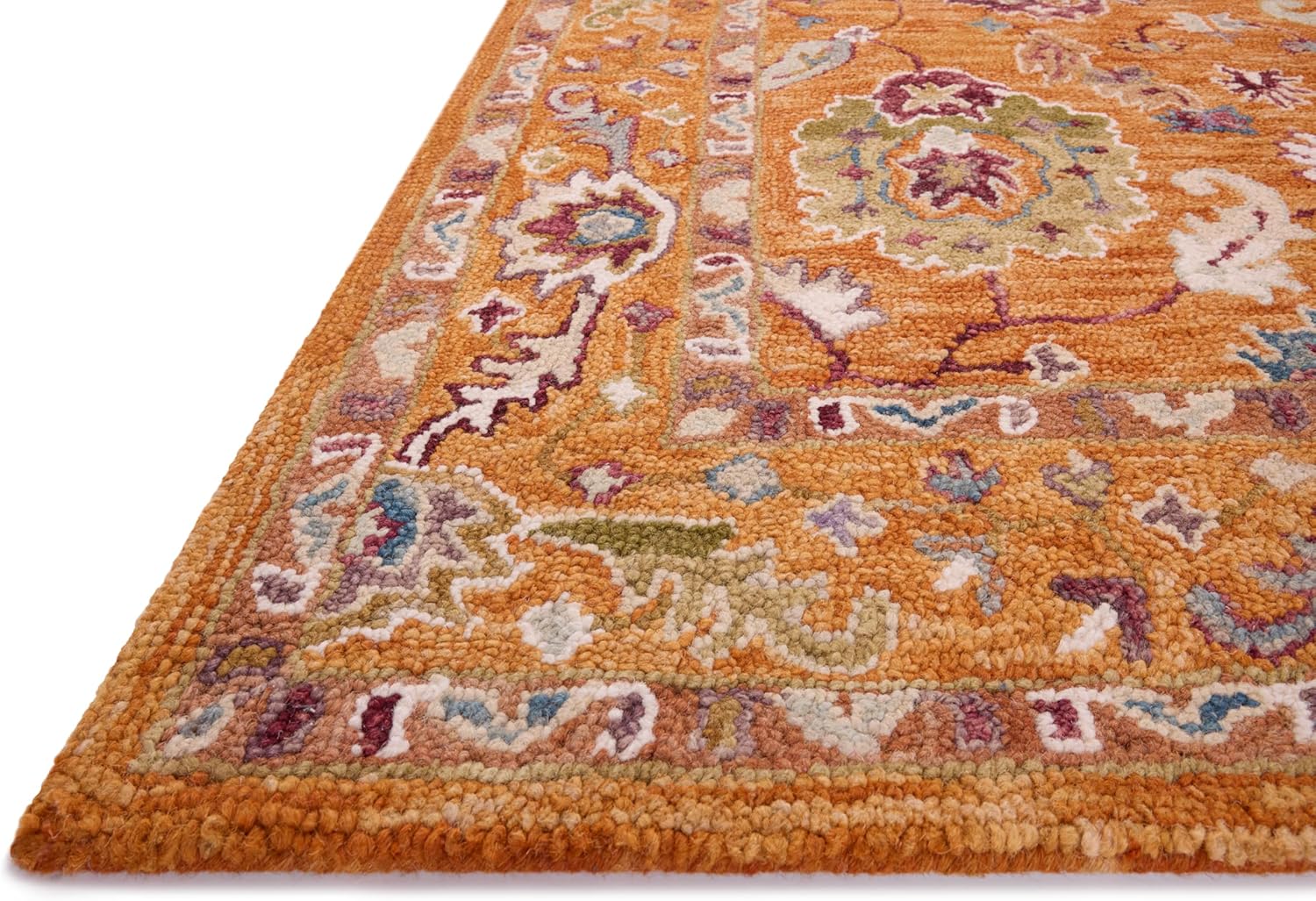 Handmade Orange Floral Wool Area Rug 8'6" x 12'