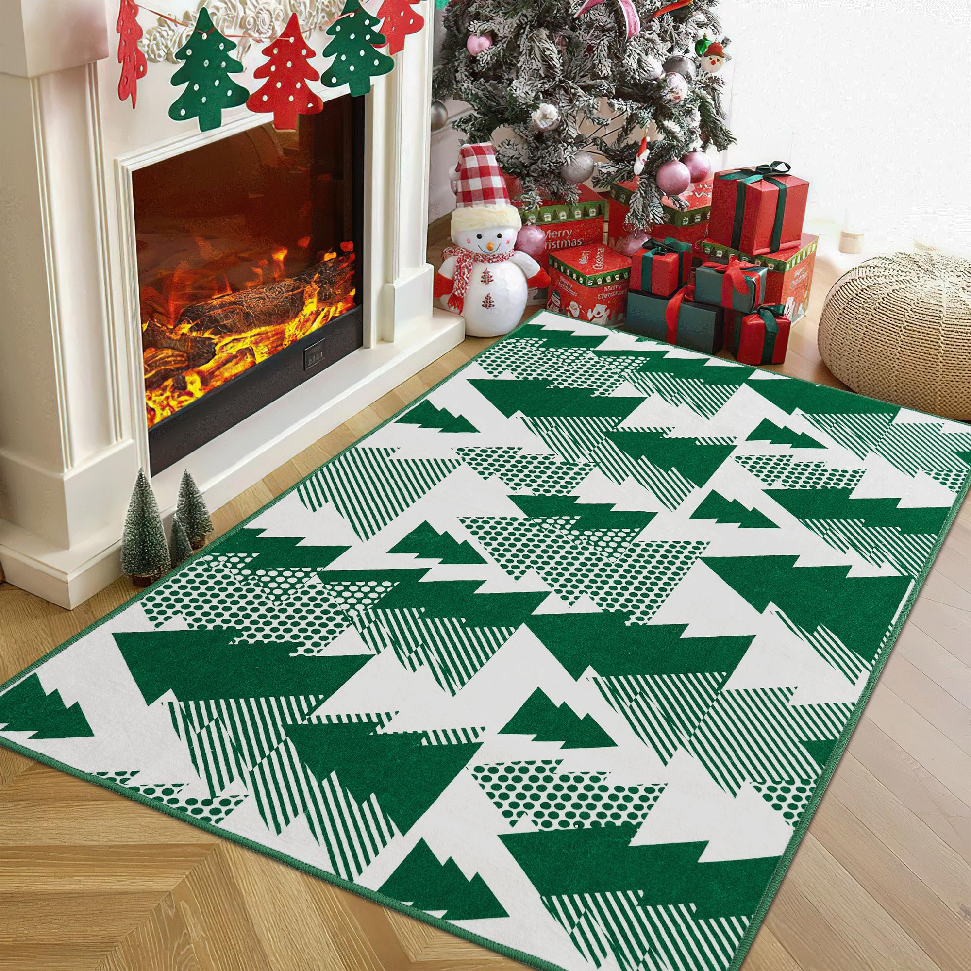 PONY DANCE Alfombra de Navidad Alfombra Lavable Lavadora 120x160cm Alfombra Pelo Corto Alfombra Lavable Antideslizante para Salón/Dormitorio/Habitación Infantil, Verde