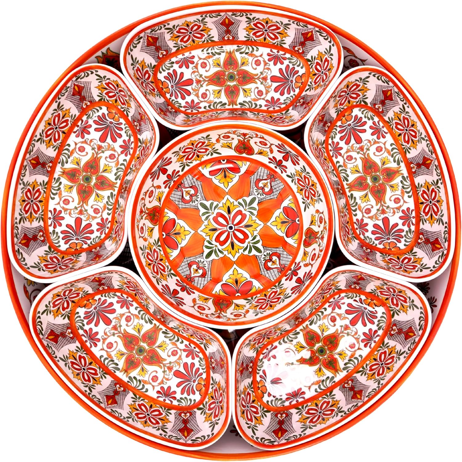 TP Taco Bar Serving Set, Melamine Serving Platter with Lazy Susan, Serving Tray and Bowls, Taco Tuesday Kit Snack Holder for Party and Fiesta, Talavera Bloom