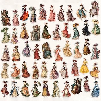 50 PCS Vintage Victorian Stickers, Transparent Victorian Lady Stickers, Retro Aesthetic Ephemera for Scrapbook, Journal Notebooks Water Cup Decoration