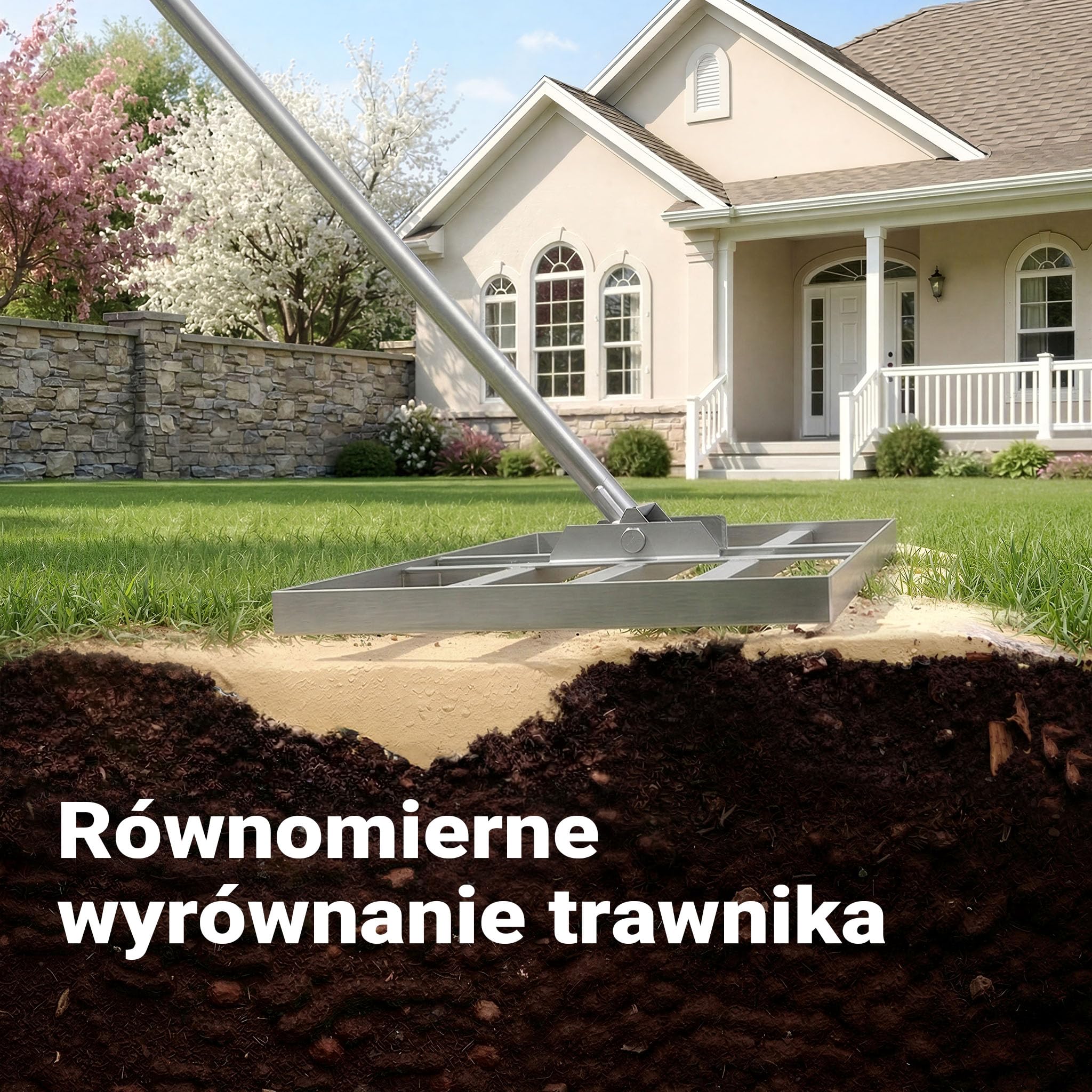 Wiltec Grabie do poziomowania trawnika ze stali nierdzewnej łącznie z kijem rozmiar S do prostowania