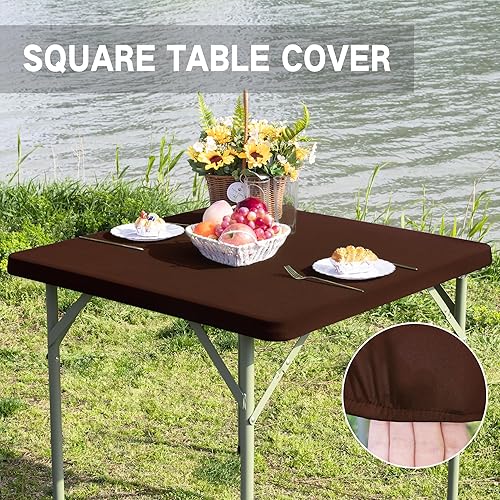 Miniatura 10 de Mantel cuadrado ajustable elástico de elastano para mesa de comedor, cocina, fiesta en casa, color negro, 34 x 34 pulgadas