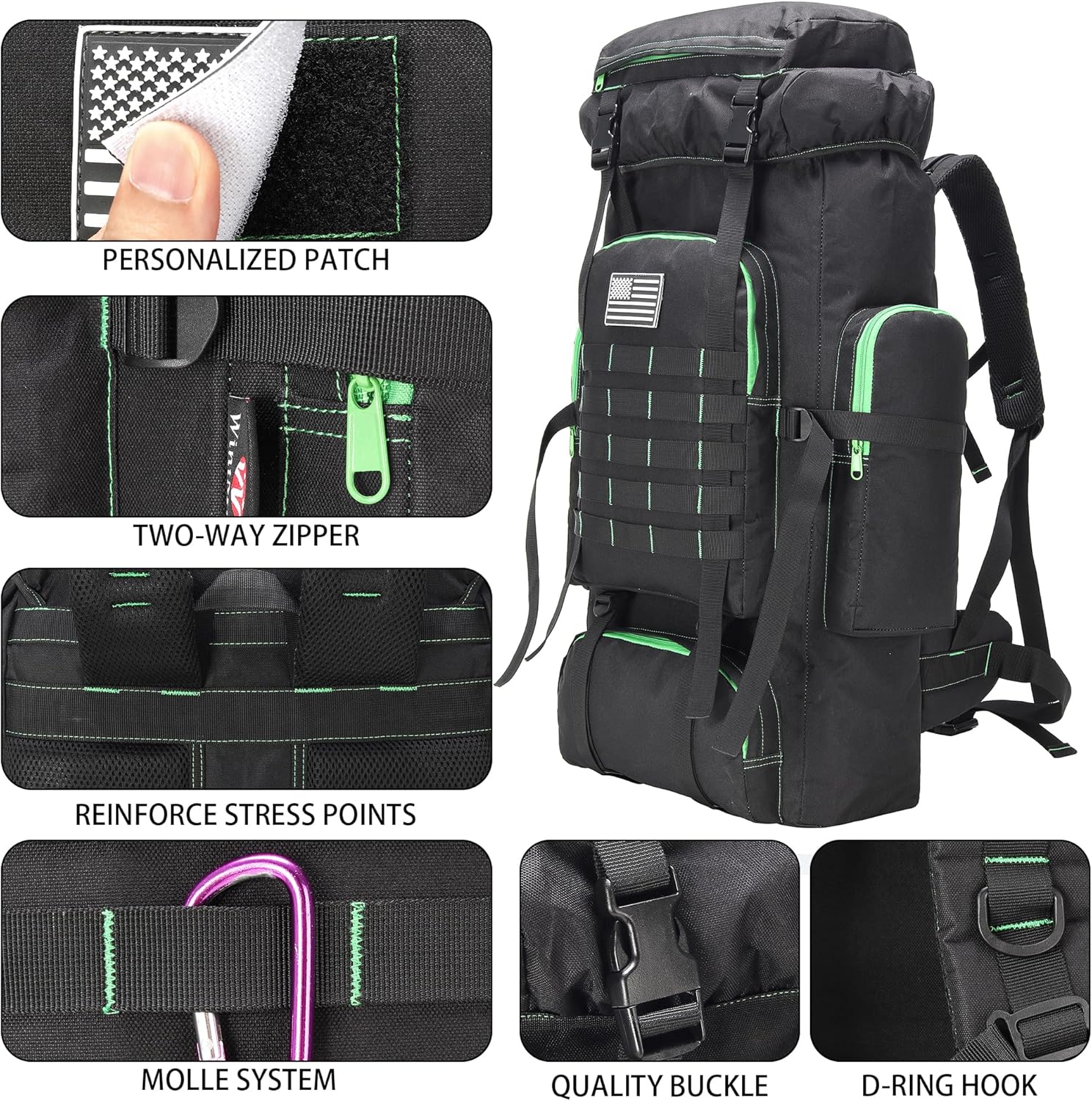 Hiking Backpack for Men 70L/100L Camping Backpack Military Rucksack Molle 3 Days Assault Pack for Climbing | Camping Backpack, 3 Days Assault Pack, for Climbing - Image 6