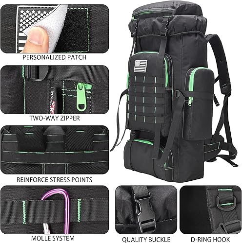Vista 6 de Mochila de senderismo W WINTMING para hombres 70L/100L, mochila de campamento, mochila militar Molle, paquete de asalto de 3 días para escalada